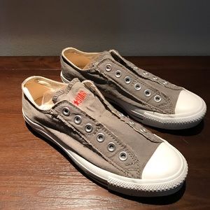 Converse Gray Distressed look Laceless Slip ons.